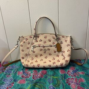 Beige leather Coach shoulder/handbag w/ floral print
